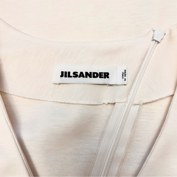 JIL SANDER Cream Wool Knit V-Neck Dress - Picture 9 of 14